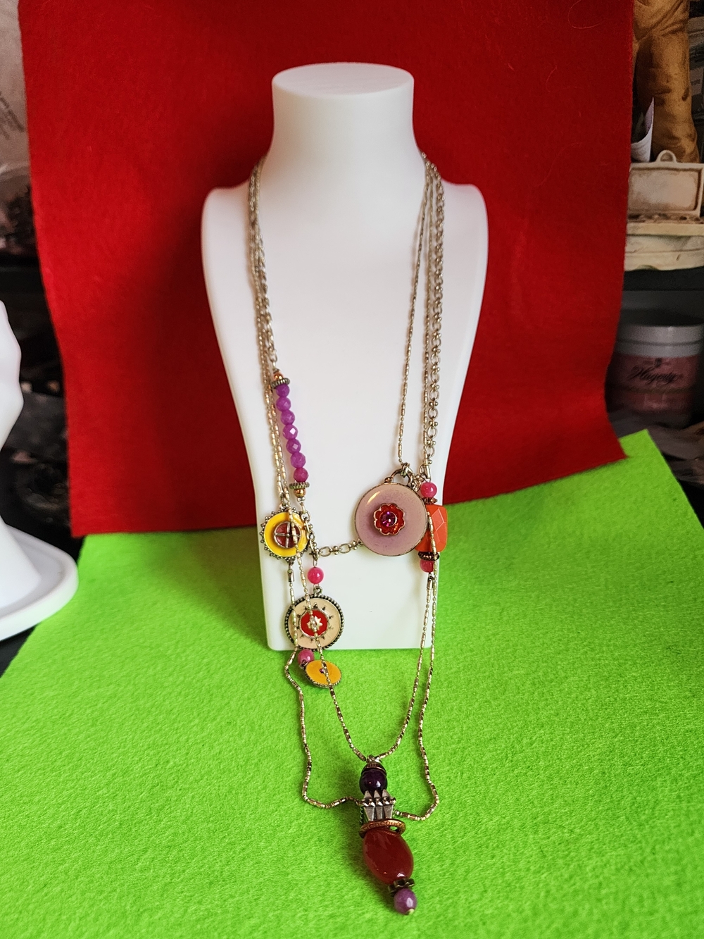 Rosebud Multi-Strand Pendant Necklace in Pink, Purple, Yellow, Orange, Gold